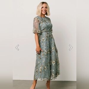 Baltic Born Arabella Embroidered Tulle Maxi Dress Dusty Blue Floral Size XL